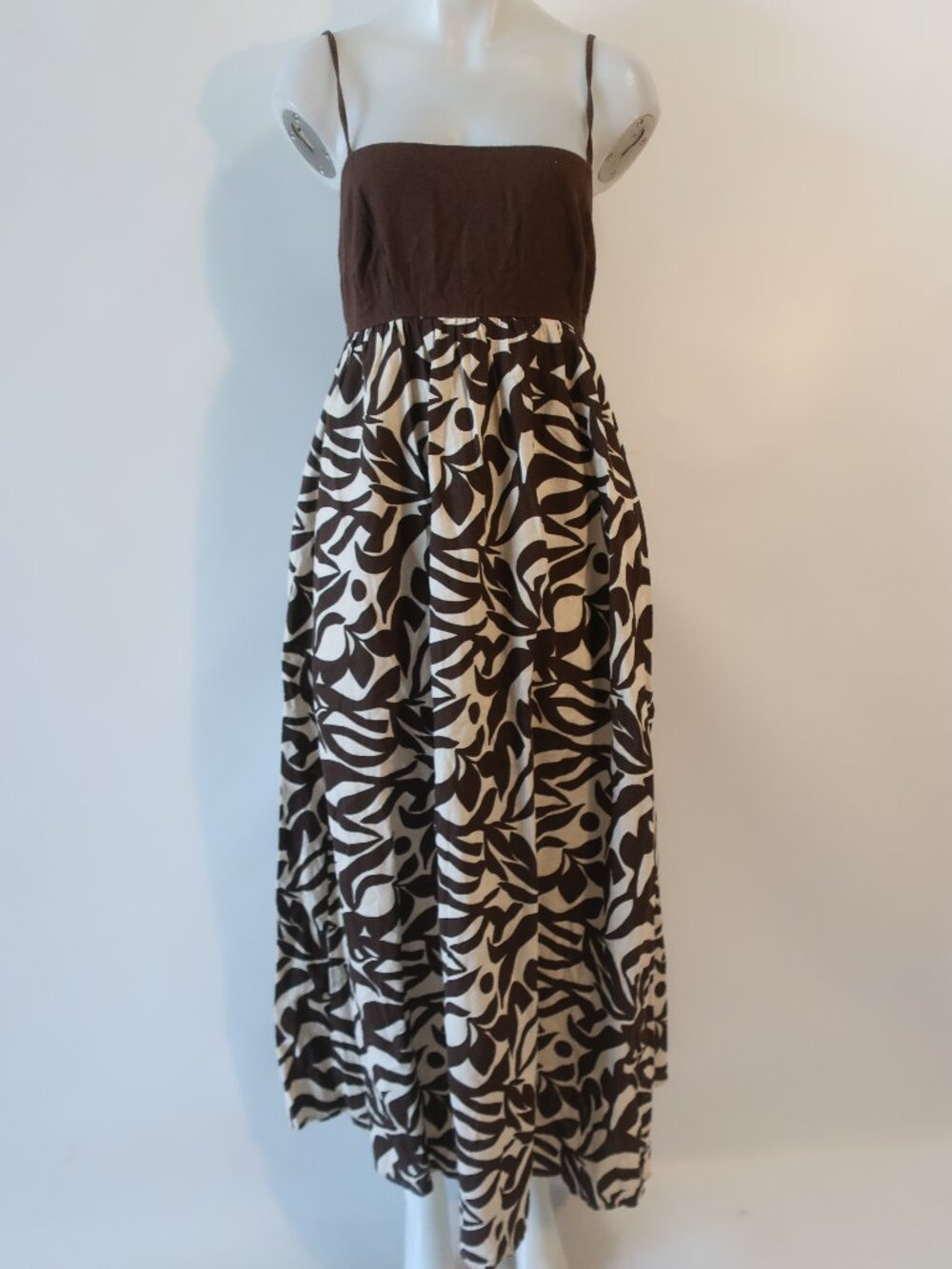 Womens Abercrombie & Fitch (Item-12) Brown Cream Tie Back Babydoll Maxi Dress M - Picture 6 of 11
